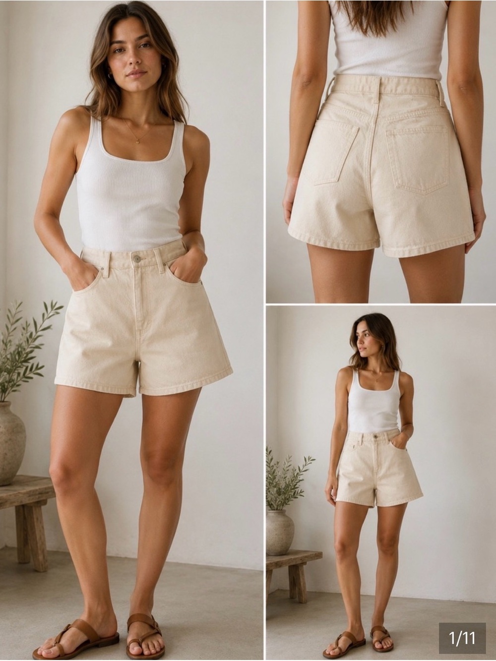 NEW COS 100% Cotton Wide Leg Shorts in Cream, size 28